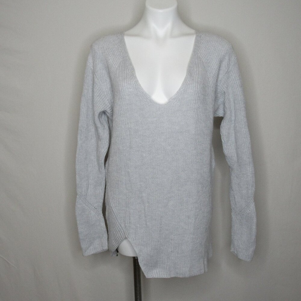 CAbi Gray Deep V-Neck Sweater Pullover Side Zip Women's M Medium 3531